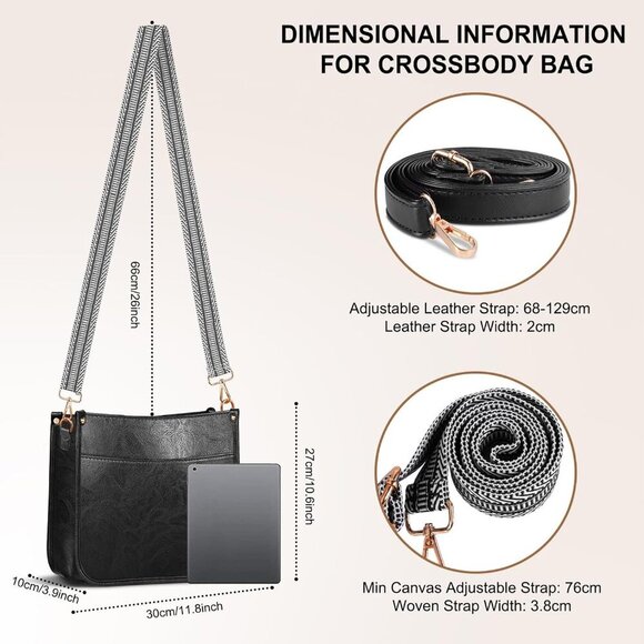 Crossbody Bags for Women, Vegan Leather Crossbody Purse with 2PCS Adjustable Str - Picture 3 of 7